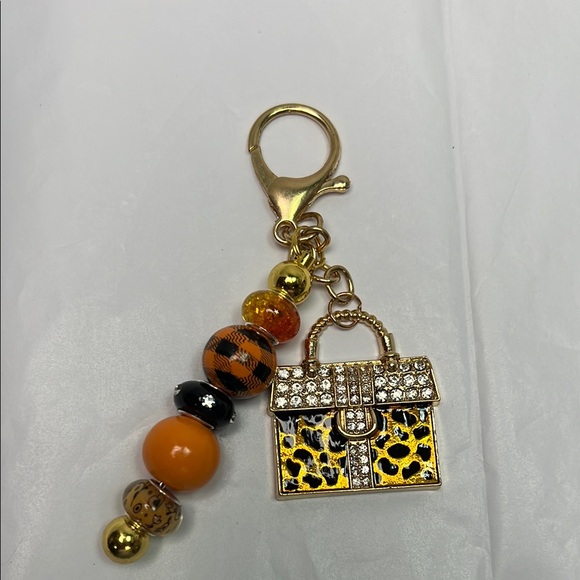 Leopard Print Keychain Gold Bag Charm Bling - Picture 1 of 8